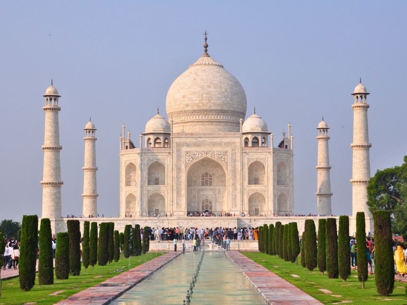 Uitzicht op de Taj Mahal in India