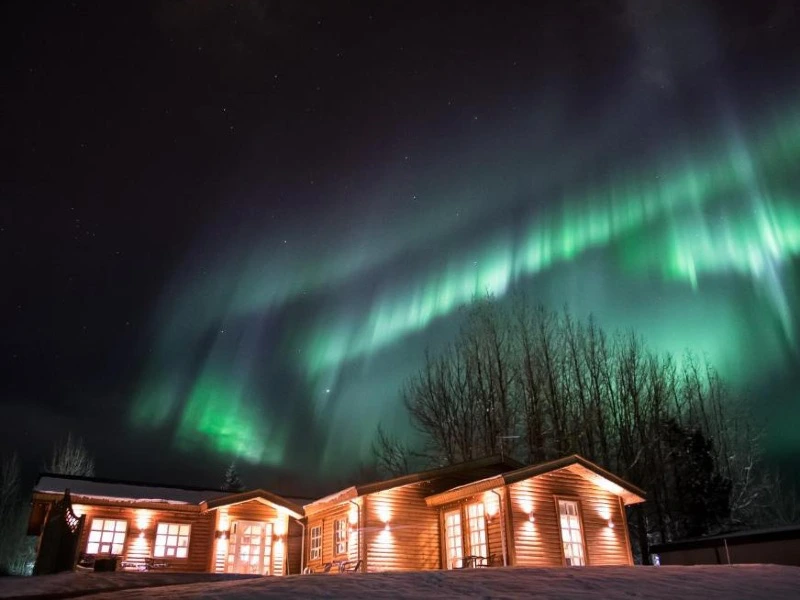 Noorderlicht zichtbaar bij guesthouse Golden Circle
