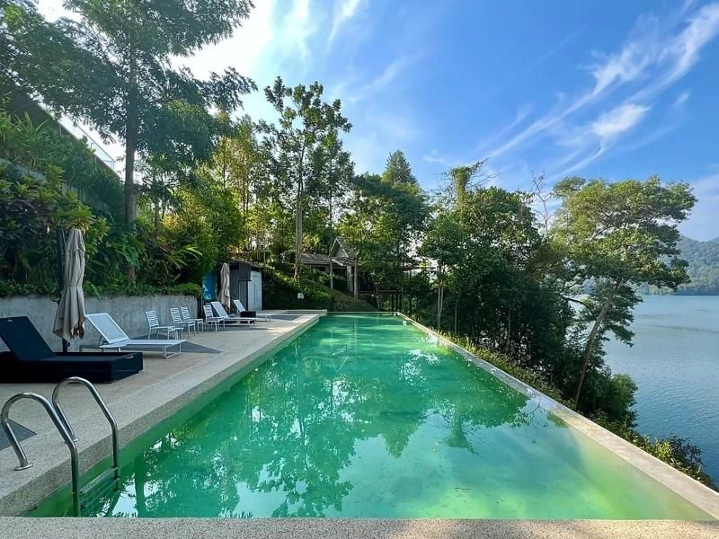 zwembad met uitzicht over het rgenwoud