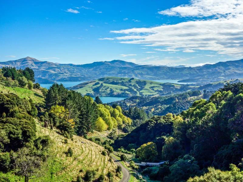 Akaroa landschap Nieuw-Zeeland