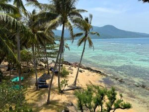 Tropisch strand met palmbomen op Karimunjawa, een klein eiland boven Java