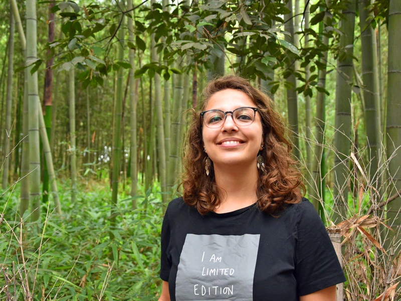 Reizigers in het bamboebos bij Kyoto, rondreis Honshu Shikoku