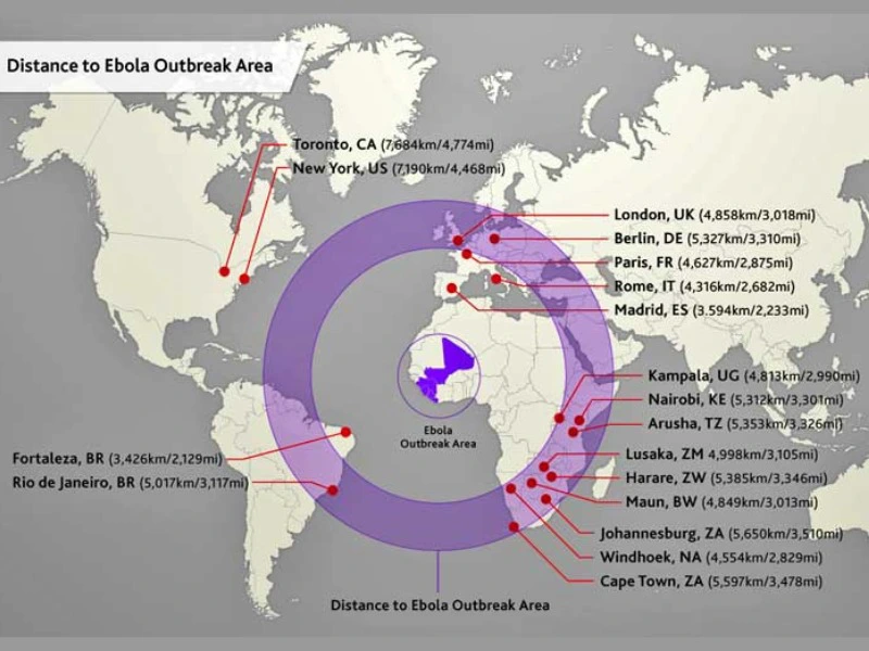 Ebola - Zuid Afrika - Uitbraak kaart