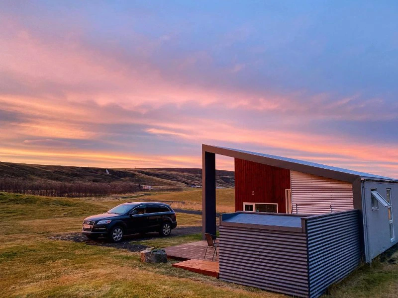 Zonsondergang bij je huisje in Myvatn