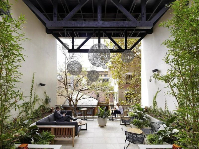 Overdekt terras met planten bij hotel in sydney