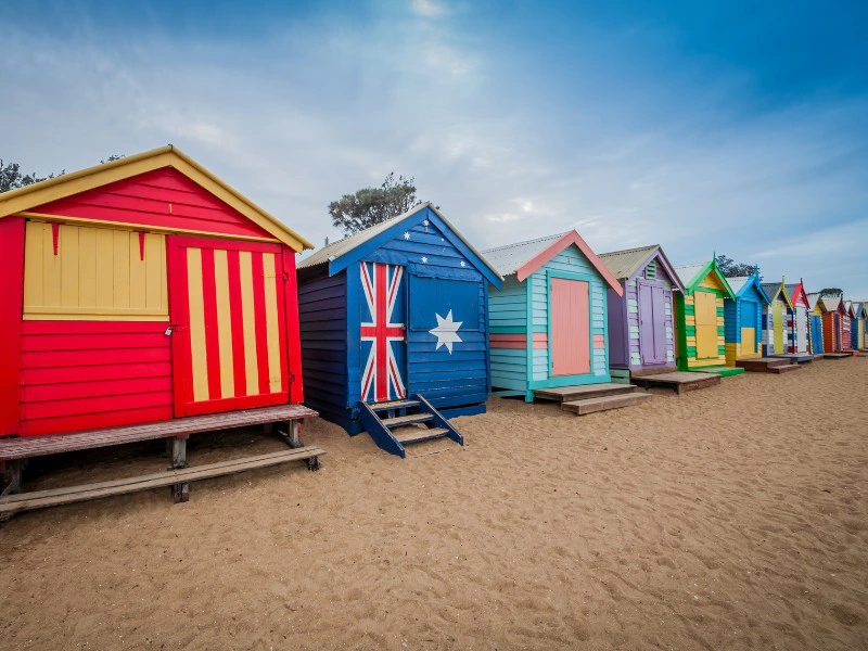 strandhuisjes bij het strand van Melbourne