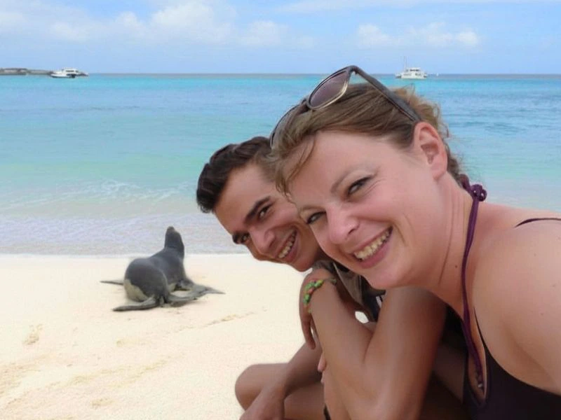 Zeeleeuw in de Galapagos met selfie