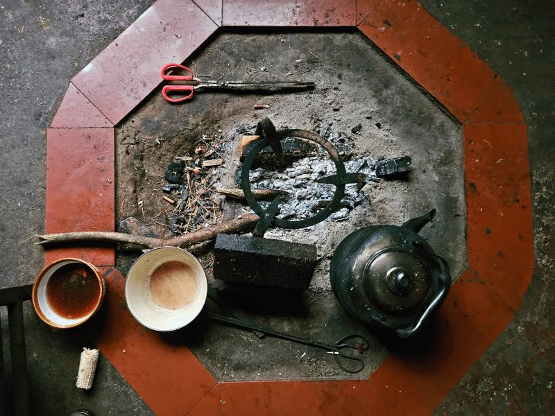 Open haard in een Chinese boerderij