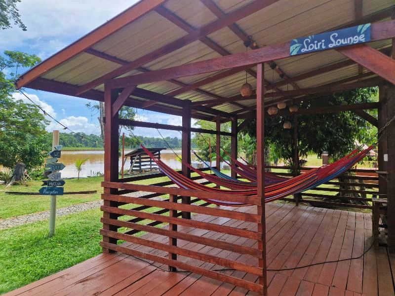 De algemene ruimte van de glamping met een hangmat