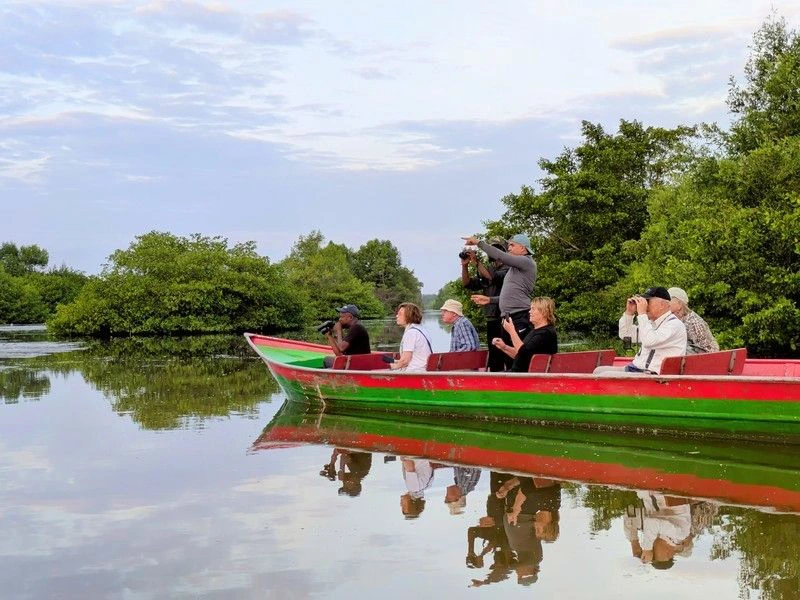 Bootexcursie met een groep opzoek naar vogels