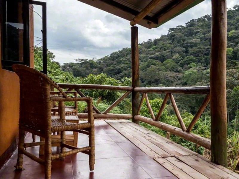 Uganda Bwindi Lodge terras uitzicht